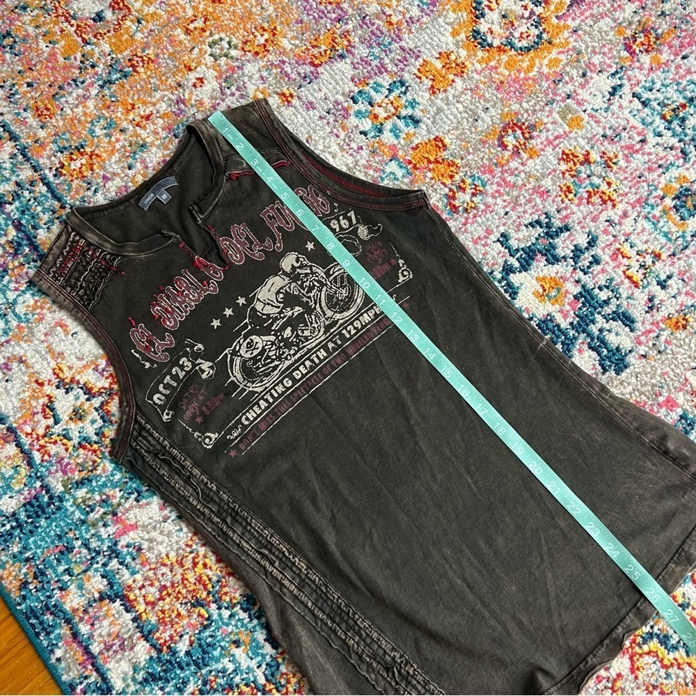 Vince. Grunge biker El Diablo Del Fuego Tank Top Shirt Sleeveless Distressed Vtg - Picture 12 of 12